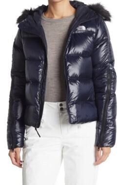 The North Face Women's Glades Faux Fur Trim Hooded Puffer 550 Down Fill, Navy XL